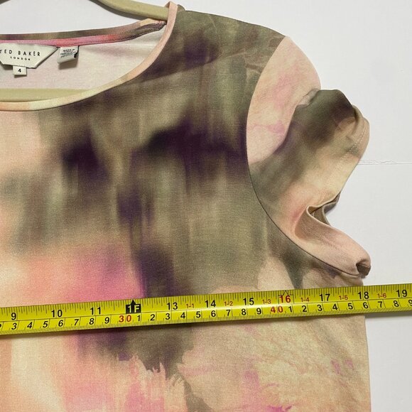 Ted Baker Yazmean Twist Neck Fitted Tee Watercolor Floral Print Women's 4 - Picture 7 of 8